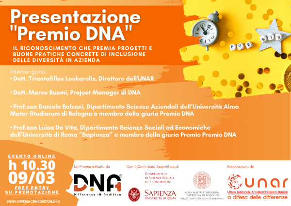 Webinar di presentazione del “Premio DNA”  -  9 marzo 2022  - ore 10.30